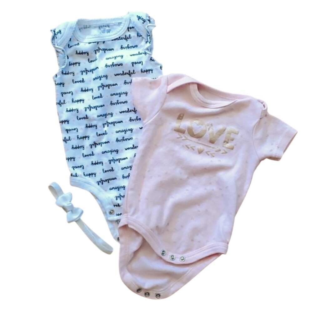 Girls Onesies 2 Pack with Hair Bow Size 3-6M Chick Pea and Carters